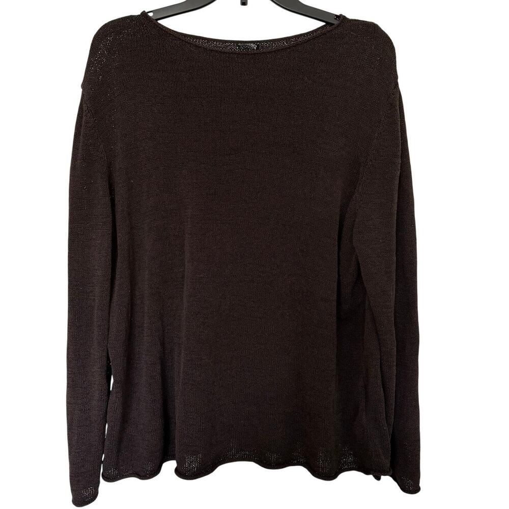 Eileen Fisher Woman Silk Blend Boatneck Sweater Chocolate Brown Lagenlook